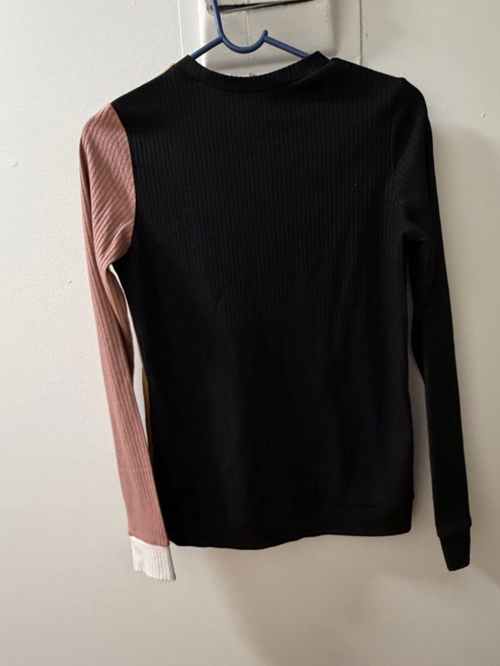 DOT Colorblock Ribbed Knit Top | Black Tan Pink | Size S - Picture 4 of 4